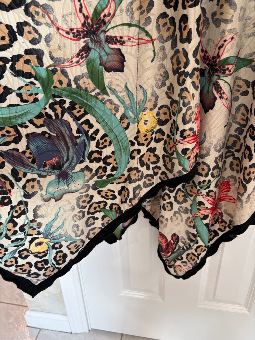 Joseph Ribkoff Vintage Leopard Floral Long Vest Dress in Beige with Black Trim - Picture 5 of 12